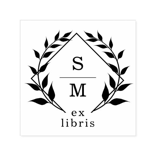 Elegantes Botanisches Ex Libris Monogram Library B Permastempel (Design)