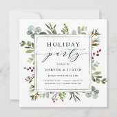 Elegantes botanisches Feiertag Platz Grün Einladung (Vorderseite)
