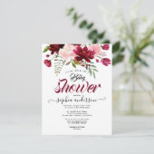 Elegantes Botanisches Floral Burgundy Babydusche G Einladung (Stehend Vorderseite)