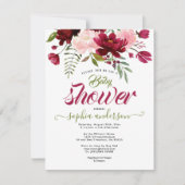 Elegantes Botanisches Floral Burgundy Babydusche G Einladung (Vorderseite)