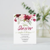 Elegantes Botanisches Floral Burgundy Babydusche G Einladung (Stehend Vorderseite)