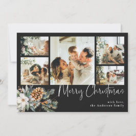 Elegantes botanisches Foliage & Foto Schwarzes Wei Feiertagskarte