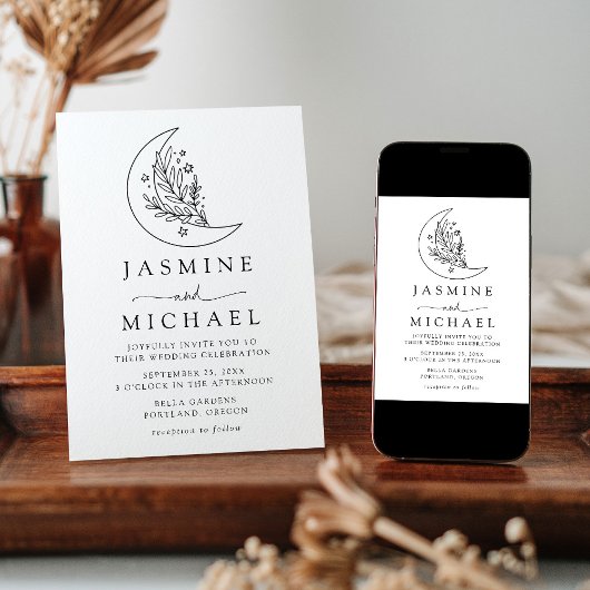 Elegantes botanisches Foto Hochzeit des Mondes und Einladung