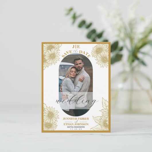 Elegantes botanisches Foto mit Sonnenblumen Save t Postkarte (Stehend Vorderseite)