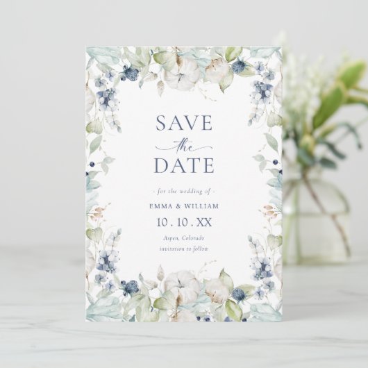 Elegantes botanisches Foto Save The Date (Stehend Vorderseite)