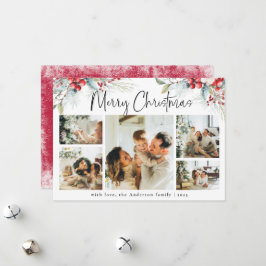 Elegantes botanisches FotoCollage Rotes Weihnachts Feiertagskarte
