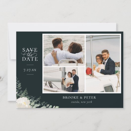 Elegantes botanisches Green Flat Save the Date Fot (Vorderseite)