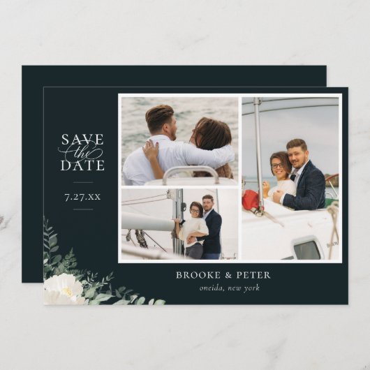 Elegantes botanisches Green Flat Save the Date Fot (Vorne/Hinten)