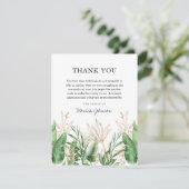 Elegantes botanisches Green & Gold Beileid Dankeskarte (Stehend Vorderseite)