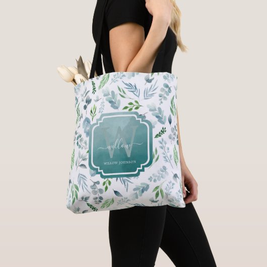 Elegantes Botanisches Greenery Monogramm Tasche (Von Nahem)