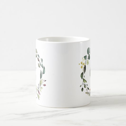 Elegantes Botanisches Greenery Wreath Monogramm Kaffeetasse (Mittel)