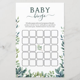 Elegantes botanisches Grün Baby Shower Bingo Game