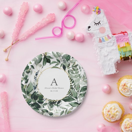 Elegantes Botanisches Grün Bridal Brunch Pappteller (Party)