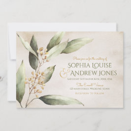 Elegantes botanisches Grün Vintage rustikale Hochz Einladung