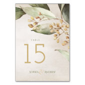 Elegantes botanisches Grün Vintage rustikale Hochz Tischnummer (Rückseite)