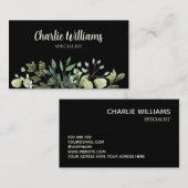 Elegantes botanisches grünes Blätter schwarz Visitenkarte (Vorne/Hinten)