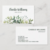 Elegantes botanisches grünes Blätter weiß Visitenkarte (Vorne/Hinten)