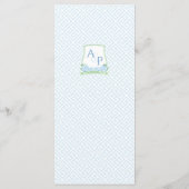 Elegantes Botanisches Grünes Blaues Monogramm Hoch Menükarte (Rückseite)