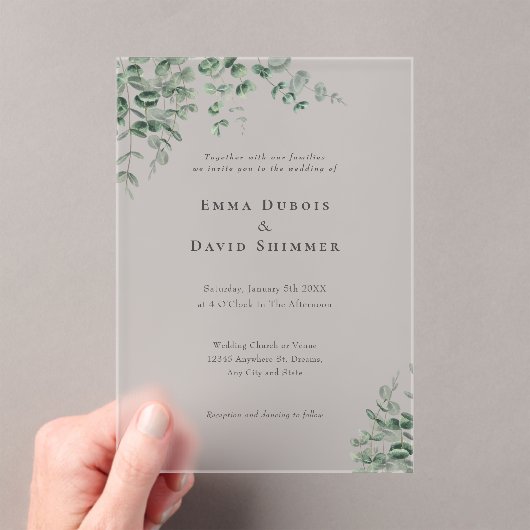 Elegantes Botanisches Grünes einfaches Skript Hoch Acryleinladungen (Insitu (Handheld))