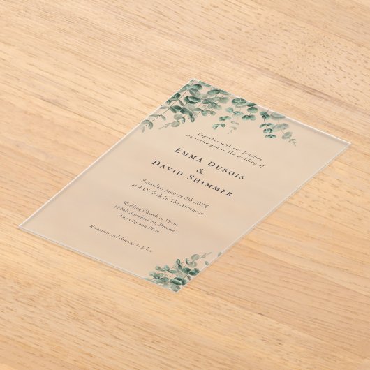 Elegantes Botanisches Grünes einfaches Skript Hoch Acryleinladungen (Ablage )