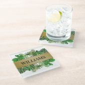 Elegantes botanisches grünes Imitat Glasuntersetzer (Schrägansicht)