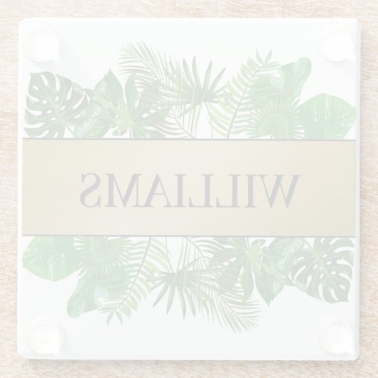 Elegantes botanisches grünes Imitat Glasuntersetzer (Rückseite)