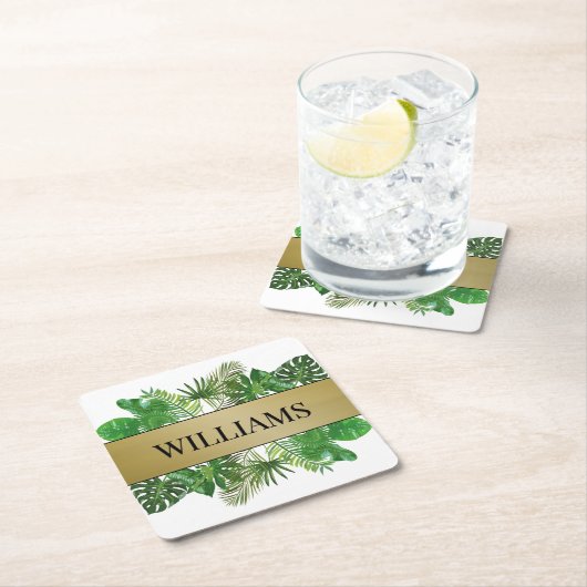 Elegantes botanisches grünes Imitat Rechteckiger Pappuntersetzer (Vor Ort)