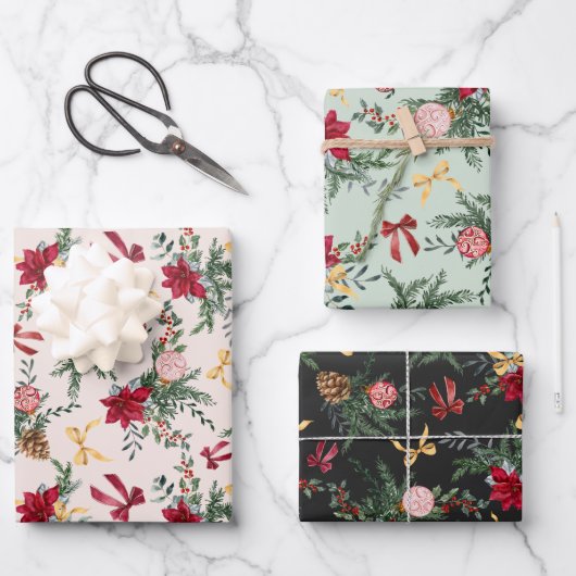 Elegantes Botanisches Grünmuster Geschenkpapier Set (Vorderseite)