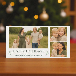 Elegantes botanisches Happy Holidays Familie 3 Fot Feiertagskarte