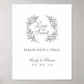 Elegantes Botanisches Hochzeitdessert Tafelzeichen Poster (Vorne)