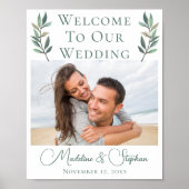 Elegantes botanisches Hochzeitscoupel Foto Willkom Poster (Vorne)