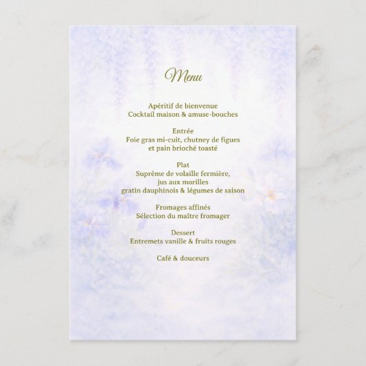 Elegantes botanisches Hochzeitsmenü Menükarte (Vorderseite)