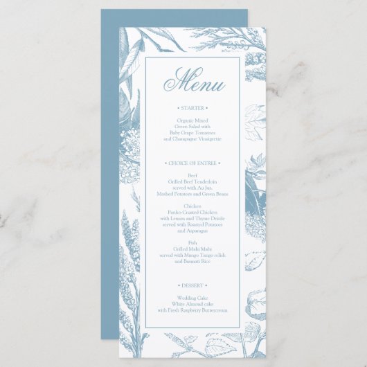 Elegantes botanisches Hochzeitsmenü mit Brautparty Menükarte (Vorne/Hinten)