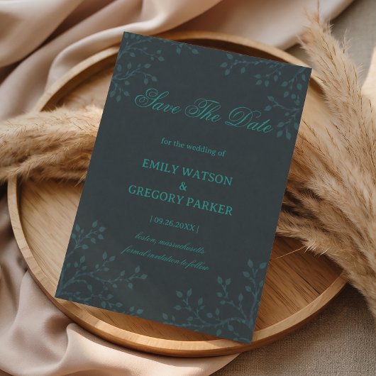 Elegantes Botanisches in Teal Save The Date