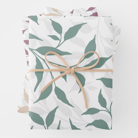 Elegantes botanisches Leaf Dance Foliage HD 3 Farb Geschenkpapier Set (Beispiel)