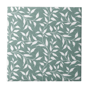 Elegantes botanisches Leaf Dance Foliage Weiß Aqua Fliese