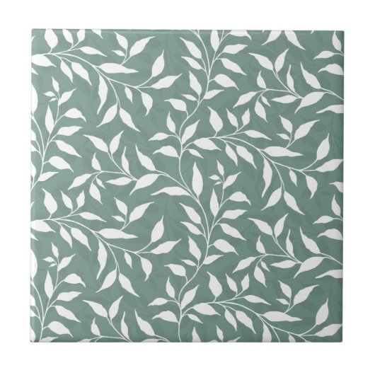 Elegantes botanisches Leaf Dance Foliage Weiß Aqua Fliese (Vorderseite)