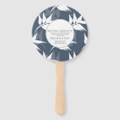 Elegantes Botanisches Leaf Navy Weißes Muster Hoch Fächer (Rückseite)