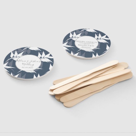 Elegantes Botanisches Leaf Navy Weißes Muster Hoch Fächer (Non-assembled)