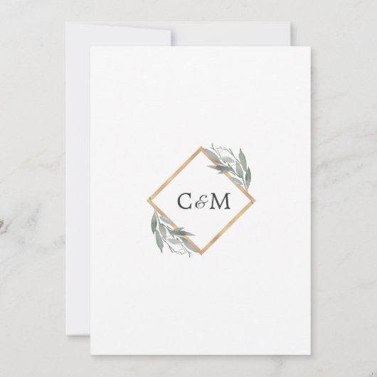 Elegantes botanisches Leaf Zweig Golfer Hochzeit Einladung (Rückseite)