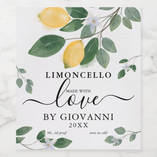 Elegantes botanisches Lemon aus Liebe Limoncello Weinetikett (Einzelnes Label)