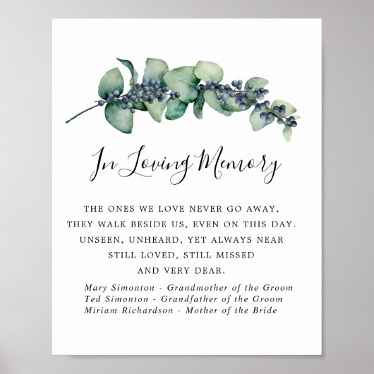 Elegantes botanisches Memorial für Hochzeiten Poster (Vorne)