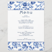 Elegantes botanisches Menü mit Blau und Weiß Menükarte (Vorderseite)