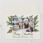 Elegantes botanisches Merry Christmas Foto Feiertagskarte (Vorne/Hinten)