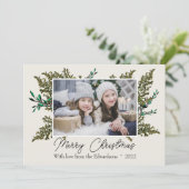 Elegantes botanisches Merry Christmas Foto Feiertagskarte (Stehend Vorderseite)