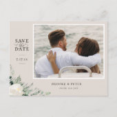 Elegantes botanisches Misty Pink Save the Date Ankündigungspostkarte (Vorderseite)