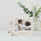 Elegantes botanisches Misty Pink Save the Date Ankündigungspostkarte (Stehend Vorderseite)
