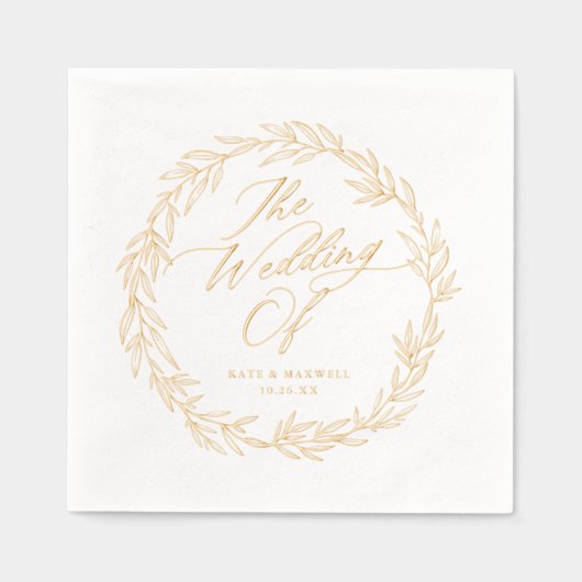 Elegantes Botanisches, modernes Skriptdatum Servietten Mit Folie (Vorderseite)