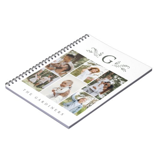 Elegantes Botanisches Monogramm 6 FotoCollage Notizblock (Linke Seite)