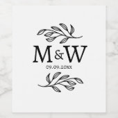 Elegantes botanisches Monogramm-Hochzeitsdatum Weinetikett (Einzelnes Label)